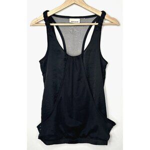 DKNY Tank Top Semi Sheer Halter Women Size S-M Black Mesh Panels Front Back